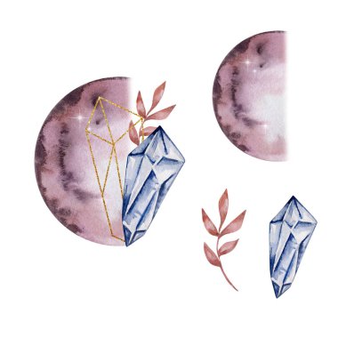 Kristal ve çiçekli suluboya uydular, mistik