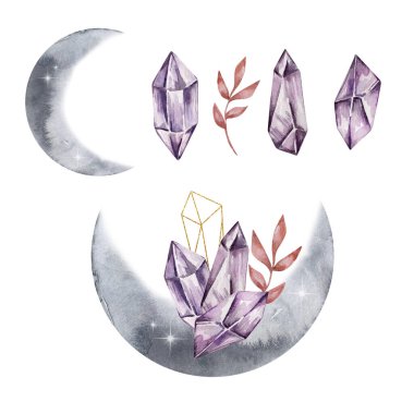 Kristal ve çiçekli suluboya uydular, mistik