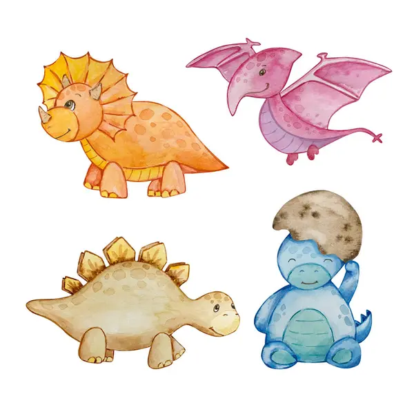 Watercolor cute baby dinosaurs set, nursery illustration