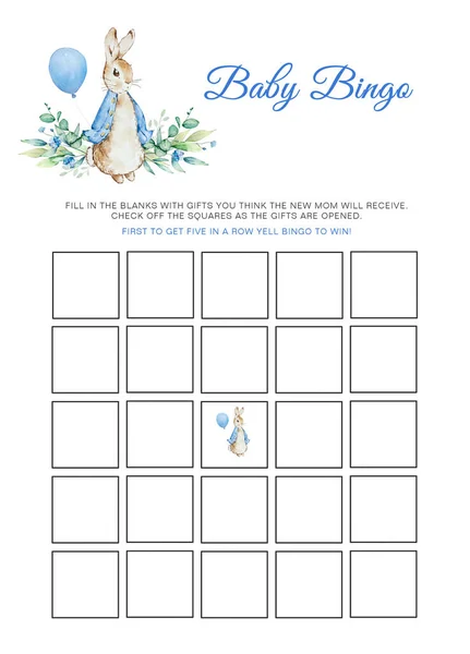 Watercolor baby bingo game, peter rabbit