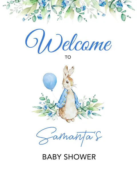Watercolor Baby Shower Welcome Sign Peter Rabbit Royalty Free Stock Photos