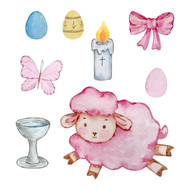 Tatlı melek kuzularının suluboya seti, kreş.