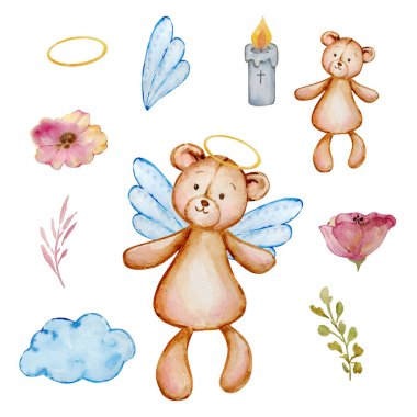 Tatlı bebek melek ayı suluboya, kreş