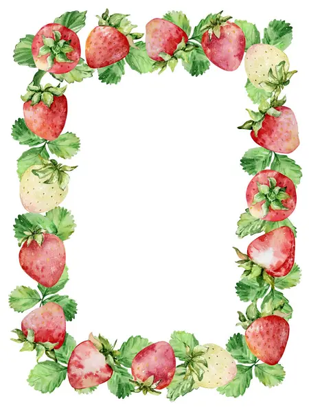 Watercolor Strawberries Wreath Red Berries Decor Stock Photo