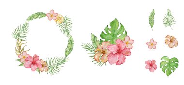 Çiçek ve yapraklı suluboya çerçeve, yaz tasarımı