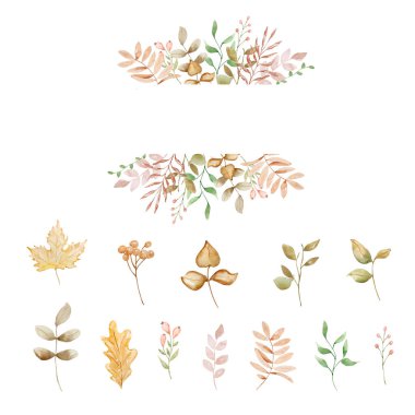 Baskı ve tasarım için sonbahar yapraklı suluboya çerçeve