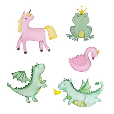 Suluboya masal seti prenses, bebek tasarımı için bebek odası çizimi