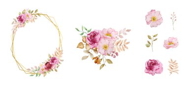 Sulu çiçeklerle süslenmiş altın sonbahar çerçeveleri. sonbahar yaprakları, tasarım ve baskı için