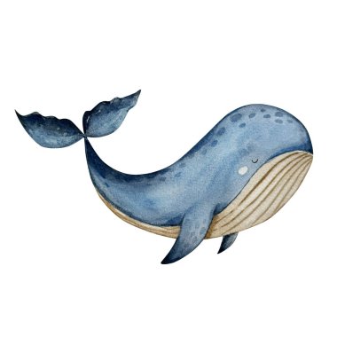 Balina suluboya resmi, dekorasyon için okyanus hayvanı.
