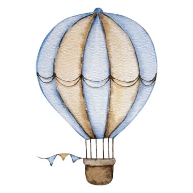 Pastel renklerde suluboya hava balonu, kart ve baskı için bebek odası çizimi