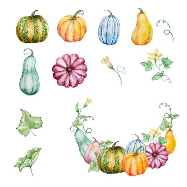 Kabaklı suluboya sonbahar çelengi baskı ve tasarım için sonbahar yaprakları