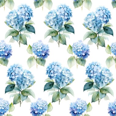 Suluboya mavi ortanca ile kusursuz desen, çiçek arkaplan