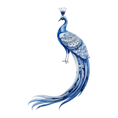 Mavi ve beyaz Suluboya Tavuskuşu Çin Lokantası süsleme sanatı