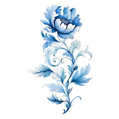 Mavi ve beyaz Suluboya Çiçek Chinoiserie süsleme klasik sanat, Viktorya dönemi baskısı