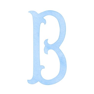 Suluboya vintage mavi harf B, arma tasarımı için alfabe, baş harfler, monogram baskısı