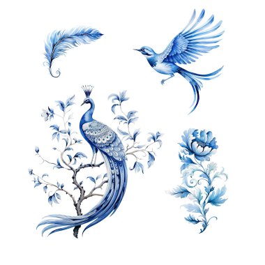 Suluboya Chinoiserie çiçek süsleme klasik sanat, Viktorya dönemi baskısı