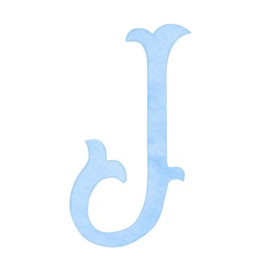 Suluboya mavi harf J, arma tasarımı için alfabe, baş harfler, monogram baskısı