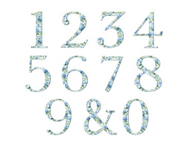 Suluboya ortanca çiçekleri kart tasarımı için mavi numara, baş harfler, monogram baskısı