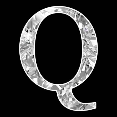 Diamond Harf Q, lüks mücevher alfabesi, baskı ve logo tasarımı için parlak gümüş harf.