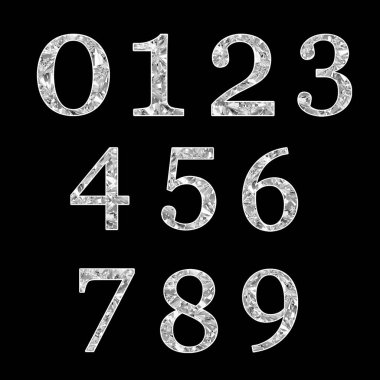 Elmas Numaralar seti, lüks mücevher sembolü, baskı ve logo tasarımı için parlak gümüş numara.