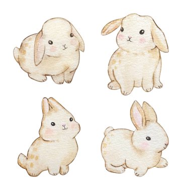 Tatlı Paskalya Tavşanı suluboya, bahar tasarımı ve baskısı için bej bebek tavşanı