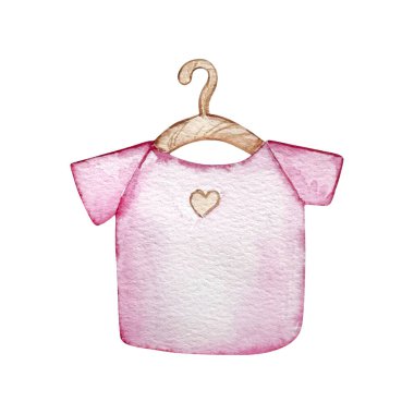 Suluboya bebek tişörtü, bebek partisi ya da doğum günü partisi dekorasyonu için pembe ve bej renkli el boyası yeni doğan esasları..