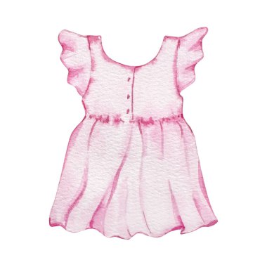 Bebek elbisesinin suluboya resmi, bebek partisi ya da doğum günü partisi dekorasyonu için pembe tonlarda el boyası..