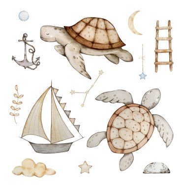 Su altı hayvanları, afişler, davetiyeler ve kartlar için rüya gibi tasarım..