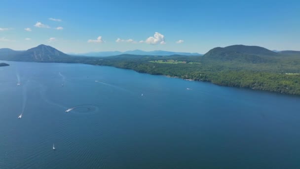 Lake Memphremagog Aerial View Summer Memphremangog Regional County Municipality Rcm — Vídeo de Stock
