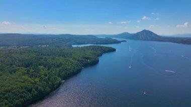 Lake Memphremagog aerial view in summer in Memphremangog Regional County Municipality RCM in Province of Quebec QC, Canada. 