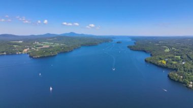 Lake Memphremagog aerial view in summer in Memphremangog Regional County Municipality RCM in Province of Quebec QC, Canada. 