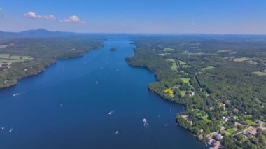 Lake Memphremagog aerial view in summer in Memphremangog Regional County Municipality RCM in Province of Quebec QC, Canada. 