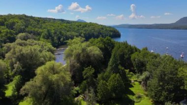 Lake Memphremagog aerial view in summer in Memphremangog Regional County Municipality RCM in Province of Quebec QC, Canada. 