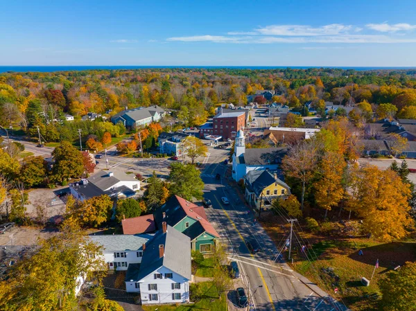 stock image York village historic center aerial view in fall including Old Methodist Church in town of York, Maine ME, USA. 