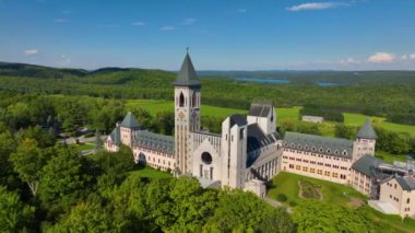 Abbaye de Saint Benoit du Lac aerial view on the Lake Memphremagog in Memphremagog County, Quebec QC, Canada.