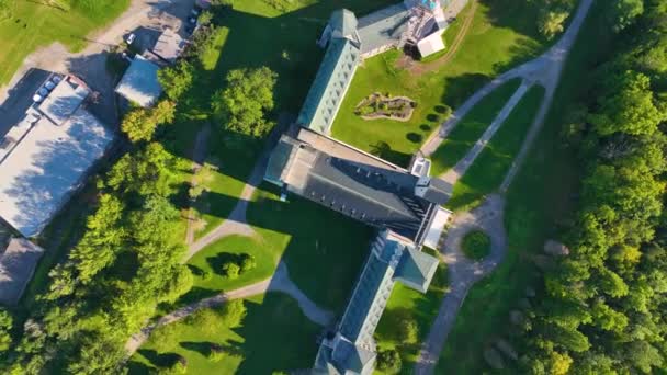 Abbaye Saint Benoit Lac Aerial View Lake Memphremagog Memphremagog County — Stockvideo