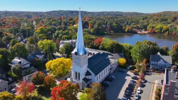 Eerste Congregational Church Fall Church Street Winchester Center Historic District — Stockvideo