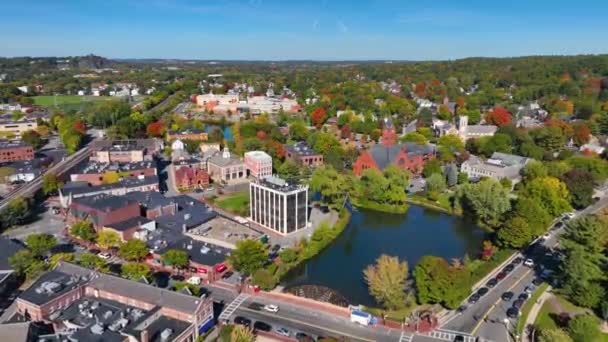 Winchester Center Historic District Mit Rathaus Und High School Herbst — Stockvideo