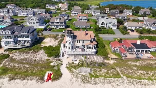 Sea Gull Beach Lighthouse Aerial View Great Island Next Seagull — Stock Video