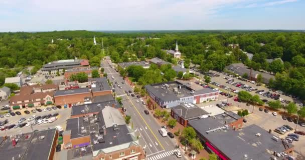 Lexington Historisches Stadtzentrum Luftaufnahme Der Massachusetts Avenue Mit Lexington Common — Stockvideo