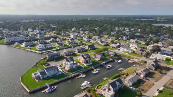 Historic Waterfront House Aerial View Bass River Mouth West Dennis — Stock Video