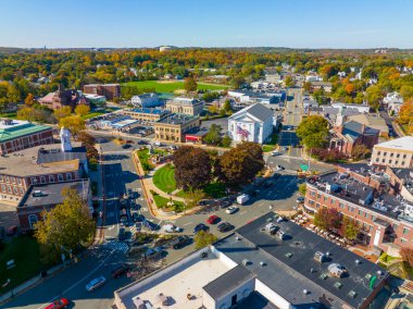Woburn Common and City Hall aerial view in downtown Woburn, Massachusetts MA, USA. clipart