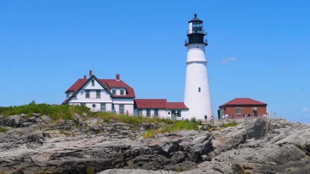 Portland Head Lighthouse Keepers House Summer Cape Elizabeth Maine Usa — Stock video