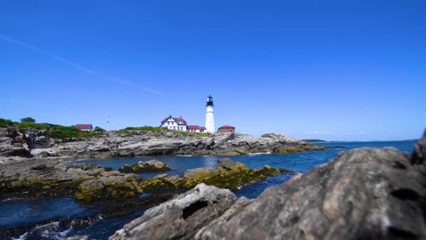 Portland Head Lighthouse Keepers House Summer Cape Elizabeth Maine Usa — Stock video