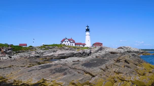 Portland Head Lighthouse Keepers House Lecie Cape Elizabeth Maine Usa — Wideo stockowe