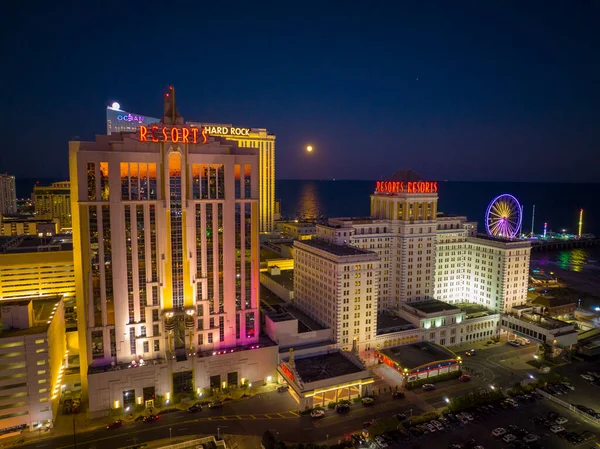 뉴저지 애틀랜틱 Casino Hotel Airview Boardwalk Night Atlantic City Usa — 스톡 사진