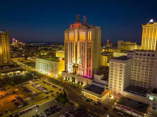 뉴저지 애틀랜틱 Casino Hotel Airview Boardwalk Night Atlantic City Usa — 스톡 사진