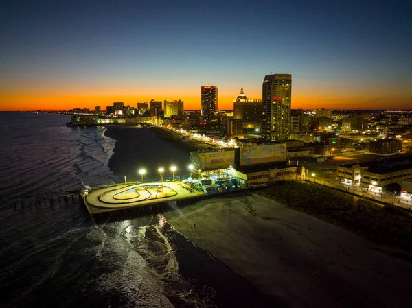 Sunset View Atlantic City Aerial View Including Central Pier Arcade — Stock Photo, Image