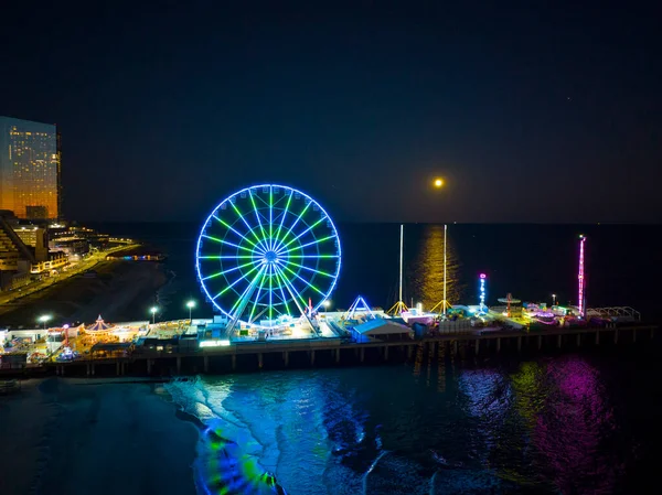 Scène Nocturne Ferris Wheel Sur Steel Pier Côté Boardwalk Atlantic — Photo