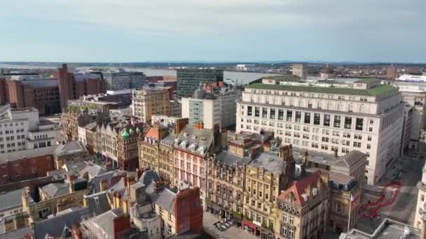 Liverpool Maritime Mercantile City Vista Aérea Sobre Castelo Water Street — Vídeo de Stock